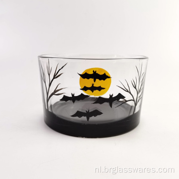 Halloween geschenk glazen kaarsenpot met zwart metalen deksel
